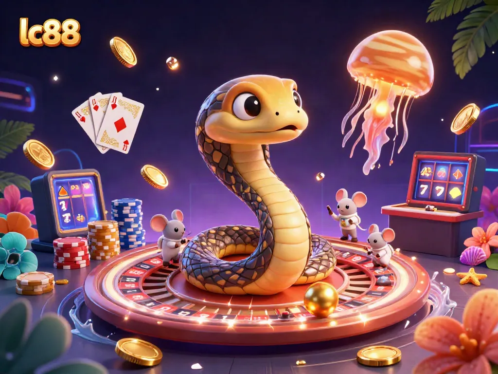 Experience the excitement of lc88 casino with vibrant characters and rich gaming elements in a vibrant 3D scene.