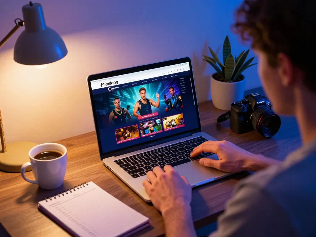 Engaged player enjoying gamebaidoithuong on a laptop, illustrating online casino excitement.