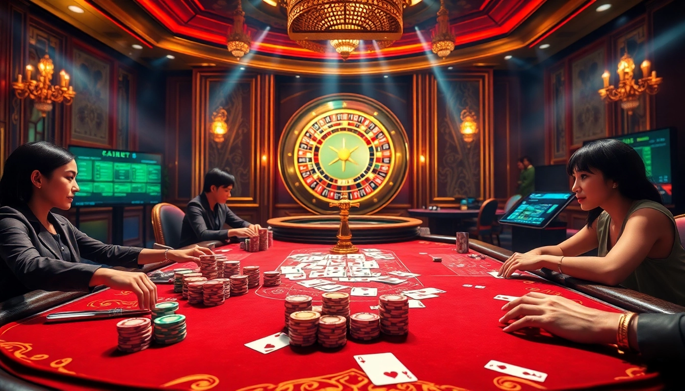 Experience the excitement of F8BET trang chủ with vibrant casino gameplay featuring poker chips and roulette.