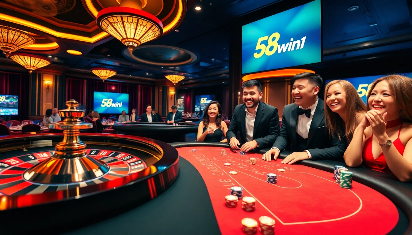 Players enjoying a thrilling experience at 58win1 casino with vibrant atmosphere and professional setup.
