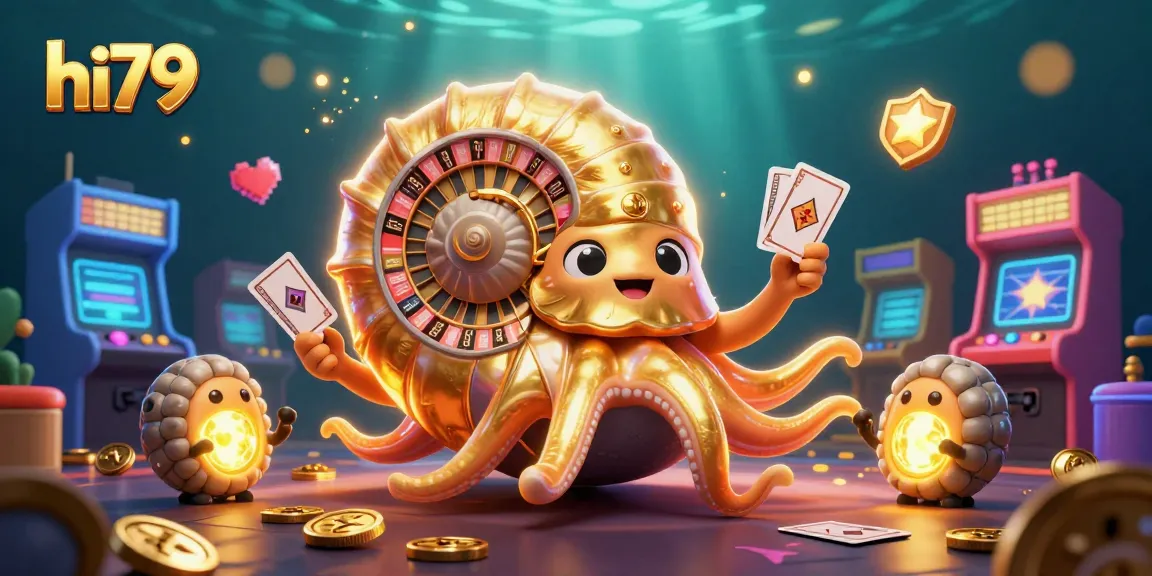 hi79 casino scene depicting a giant nautilus roulette wheel surrounded by glowing game elements