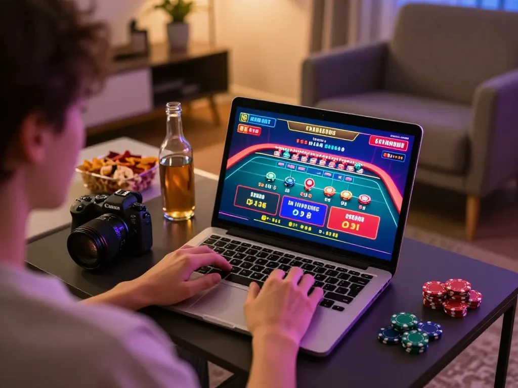 Experience the thrill of online gambling with 1GOM using a laptop for live roulette games.