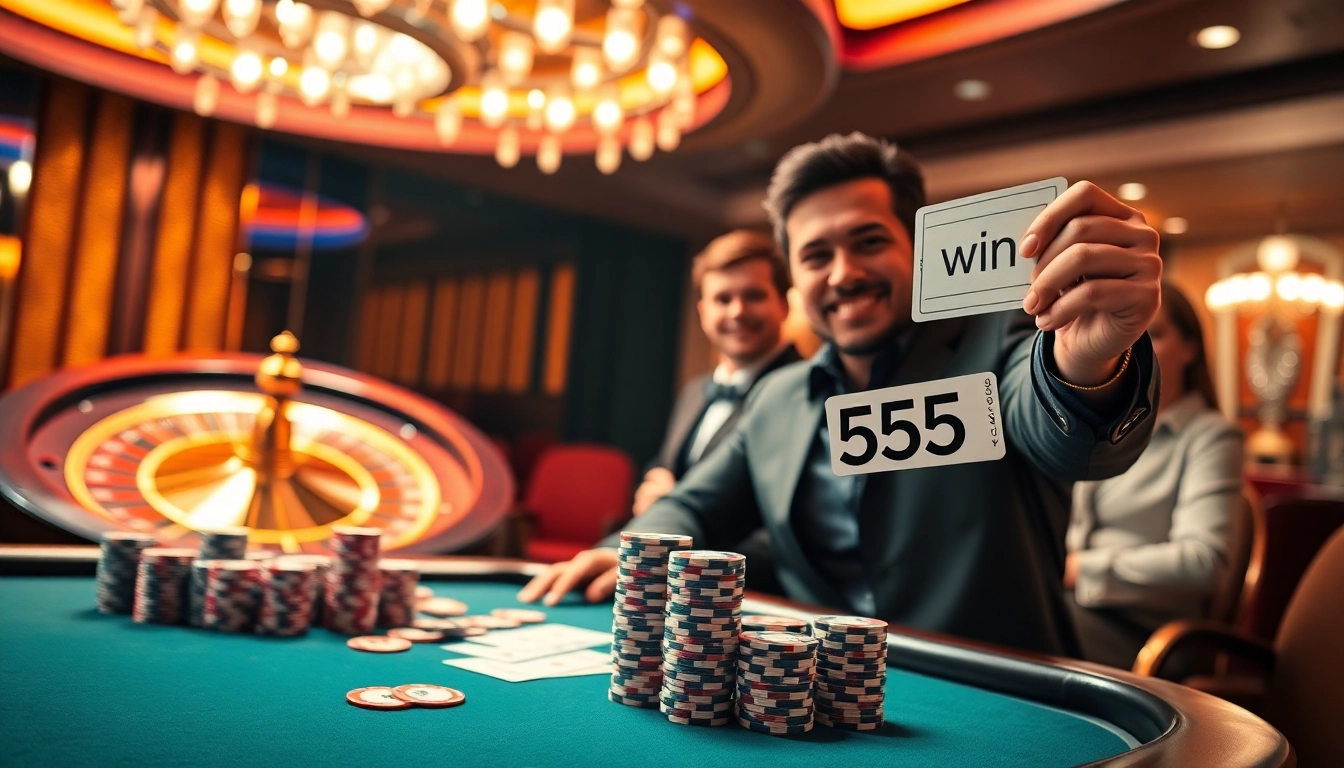 Experience the thrill of a big win at 555 win's luxurious casino atmosphere.