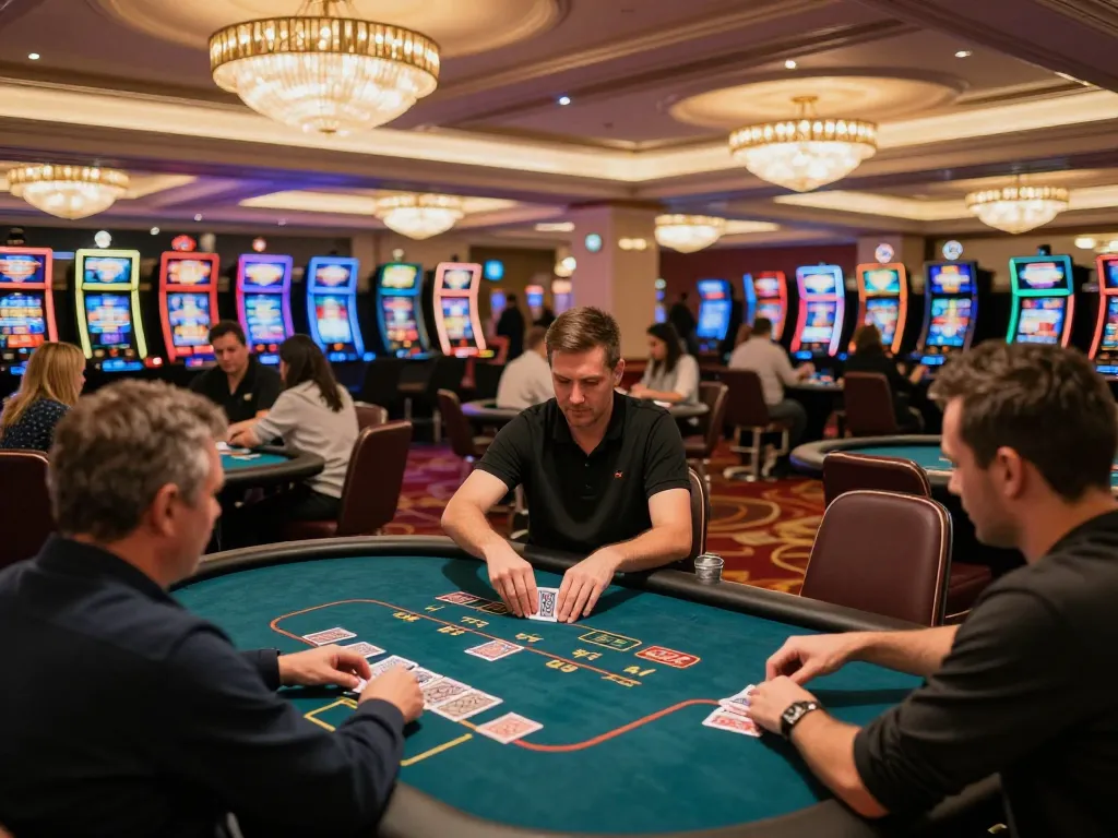 Players enjoying their time at 888NEW casino with vibrant poker action amidst a luxurious casino ambiance.