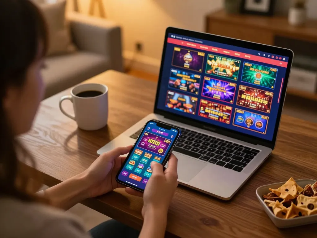 Player engaging with mobile F168 casino app for immersive gaming experience at home
