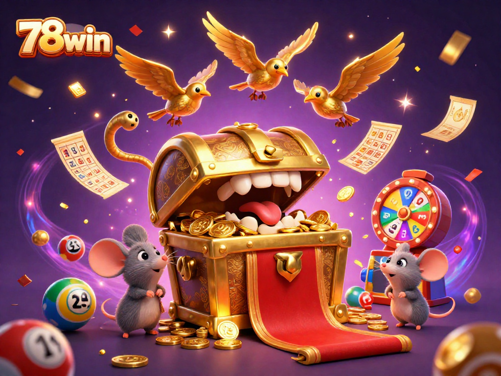 Experience thrilling winnings with 78win's vibrant lottery-themed adventure illustration.
