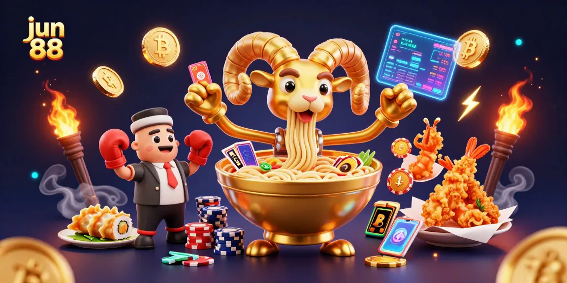 Engage in thrilling gaming at jun 88 with colorful casino characters and crypto elements.