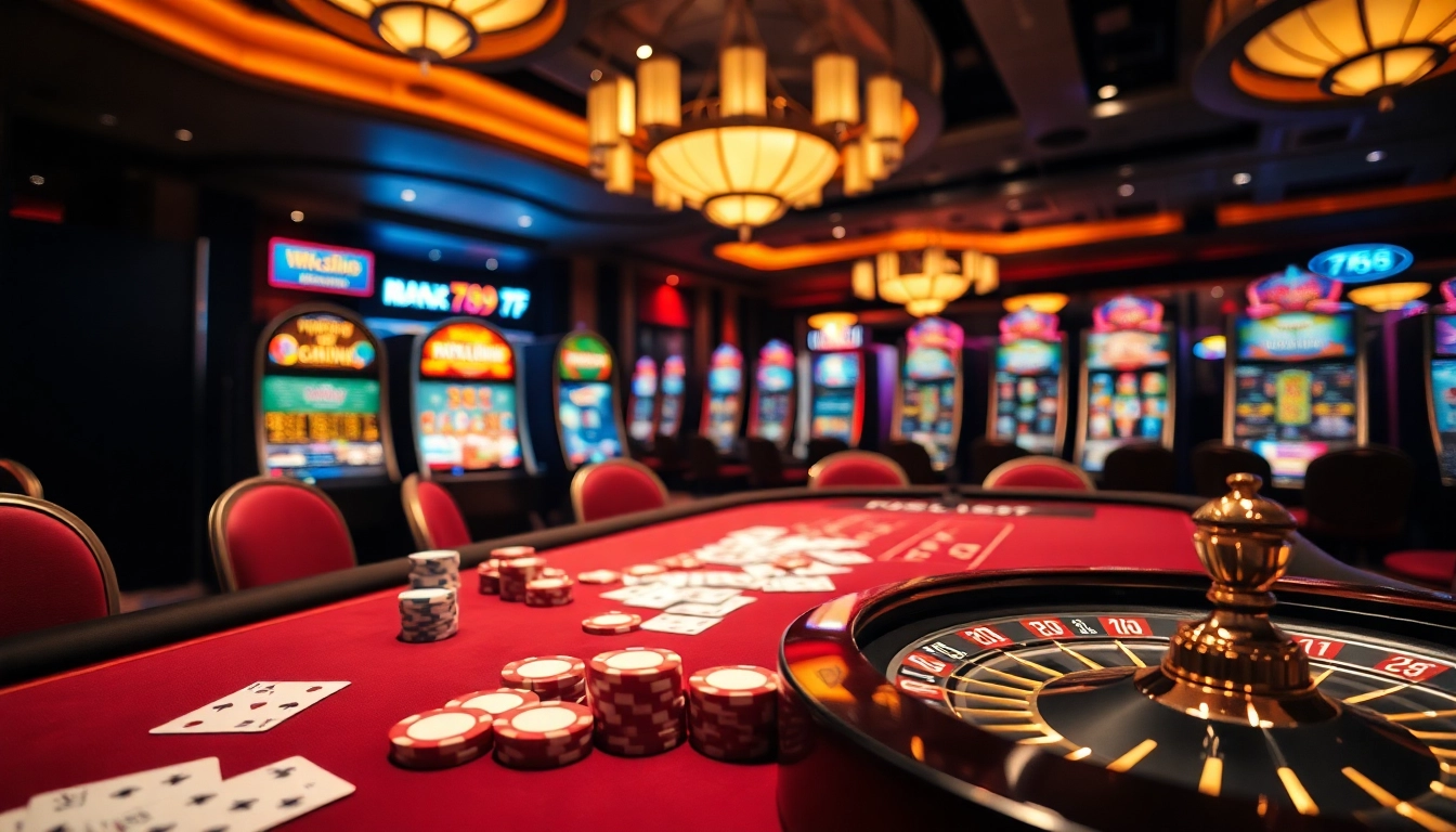 A thrilling game at 789f casino showcasing poker chips and a roulette wheel with excitement.