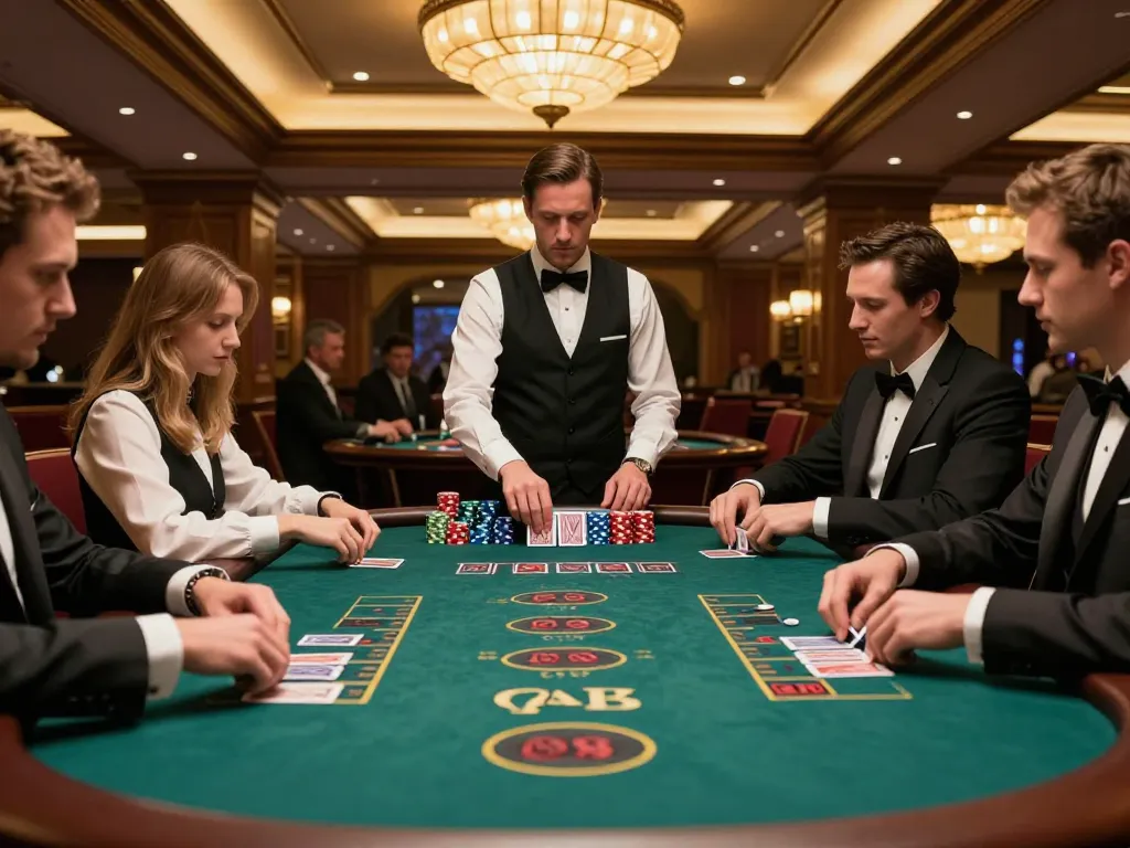 Players engaged at Lu88 blackjack table showcasing high-stakes gameplay and elegant casino atmosphere