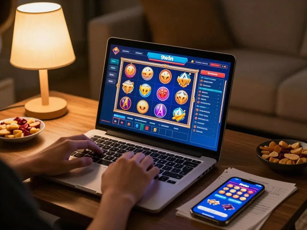 Engaging player experiencing 9win online casino excitement with vibrant graphics