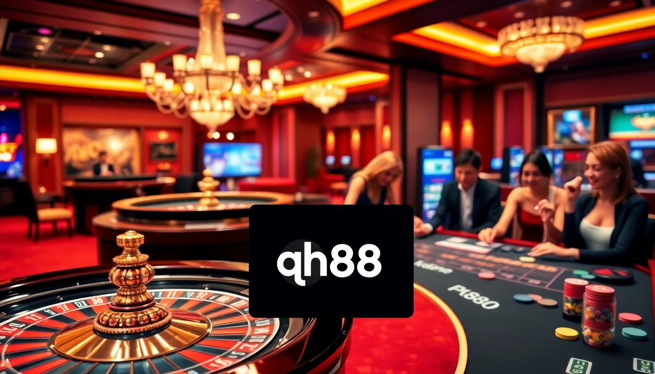 Engaged players enjoying casino games at qh88, showcasing roulette and poker excitement.