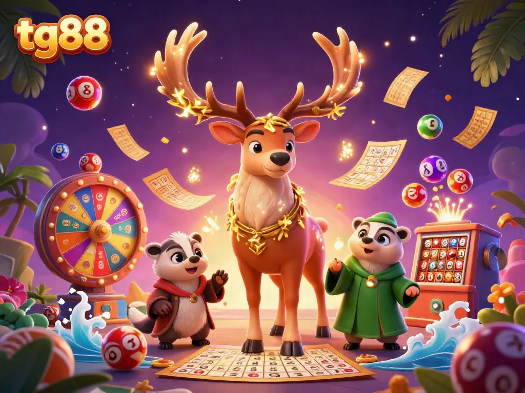 Engage your luck with tg88's vibrant display of lottery games and mystical characters.