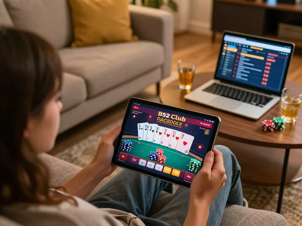 Engaging gameplay in the B52 club online casino app from a cozy home setting.