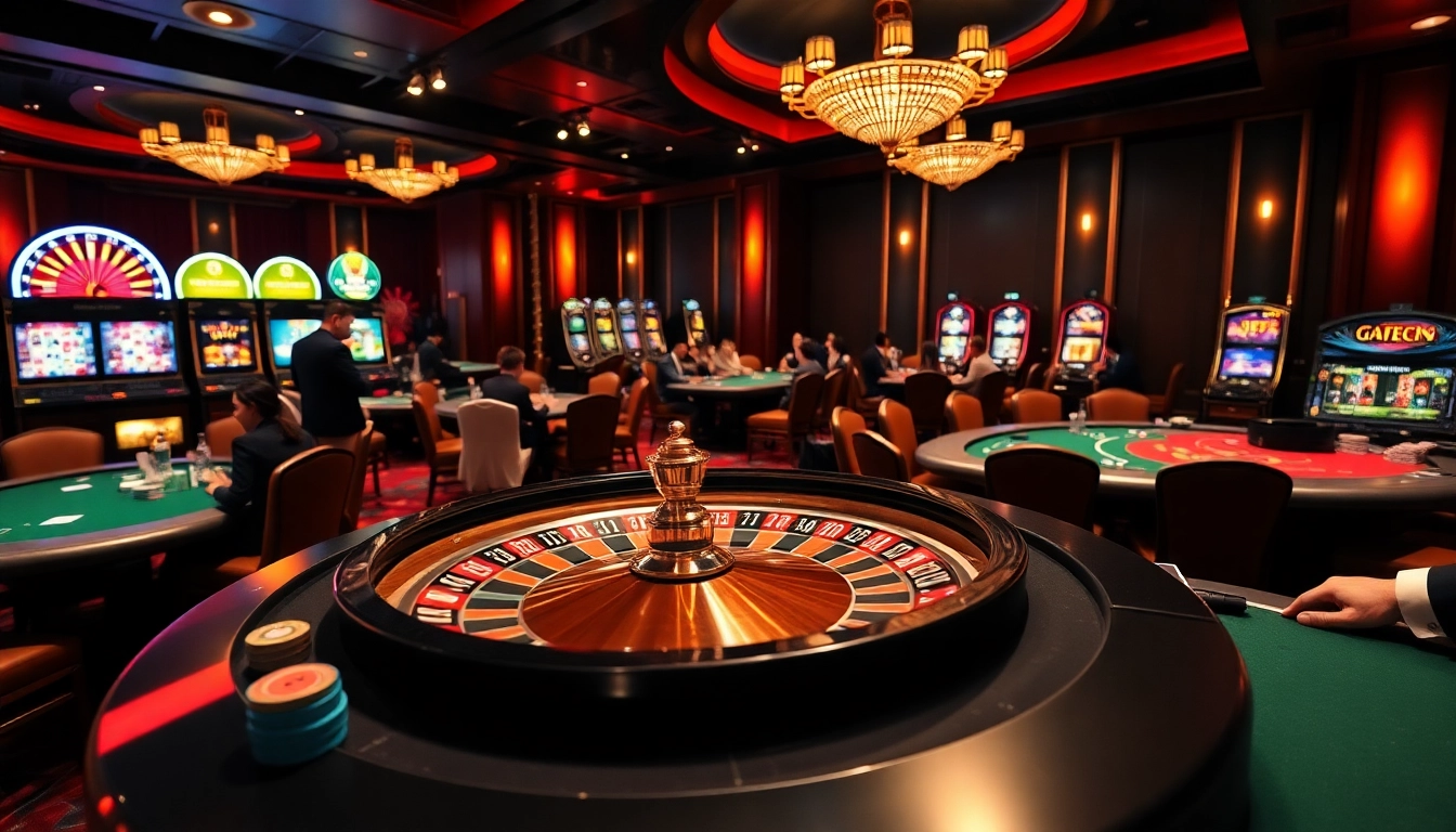 Players strategizing at a casino table featuring https://tg88.black/ poker chips and a vibrant roulette wheel.