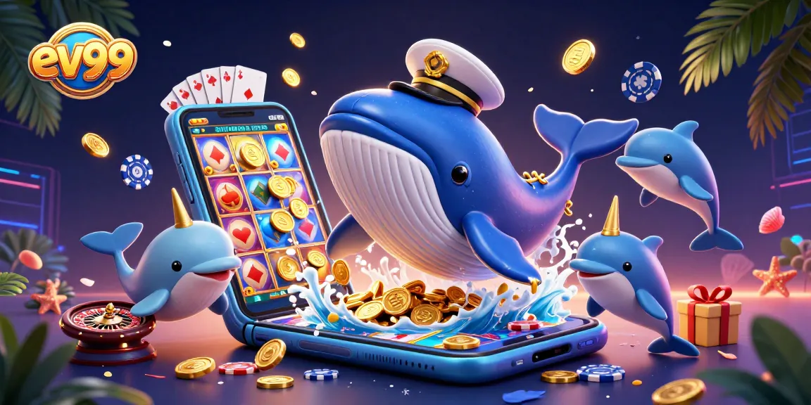 Experience the exciting world of ev99 as playful dolphins and a giant whale bring casino thrills.