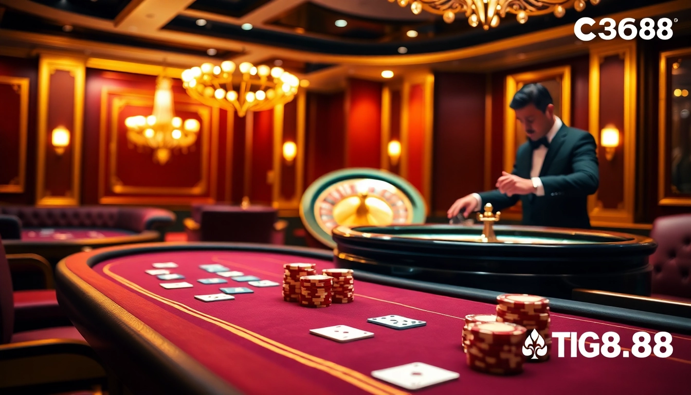 Players enjoying a thrilling game at the TG888 casino table, surrounded by excitement and glamour.