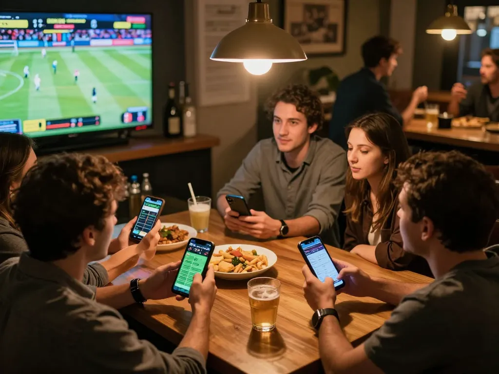 Friends enjoying sports betting with 789betgo app while watching a game.