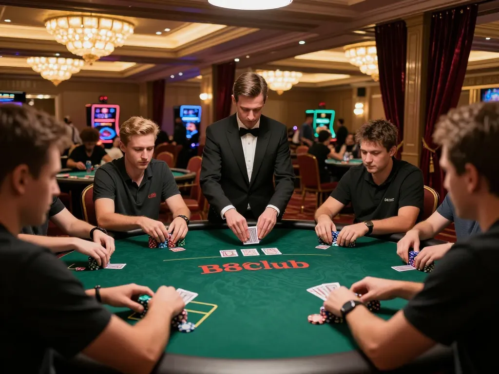 Experience thrilling poker action at 88club with players intensely focused on their strategies and chips.