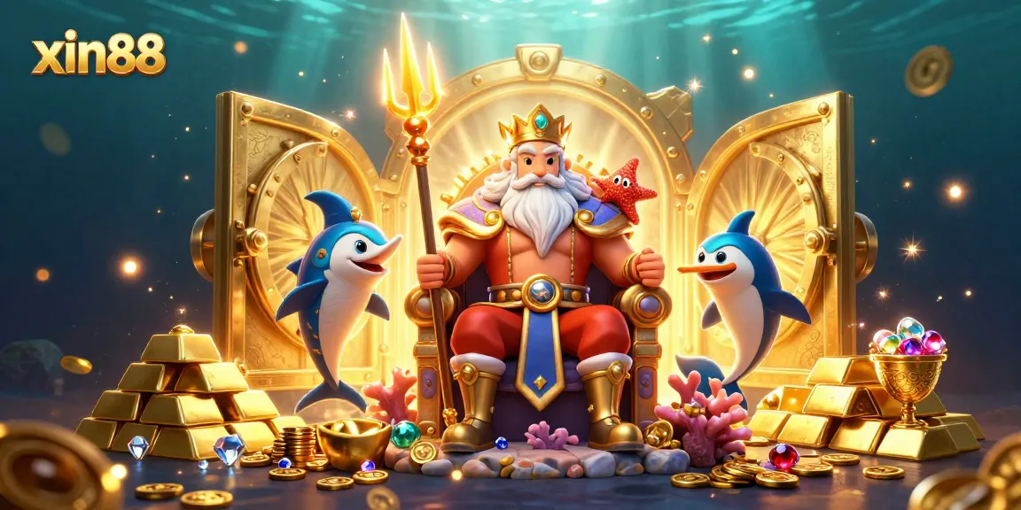 Experience the excitement of xin88 with Neptune among jewels and gold treasures.