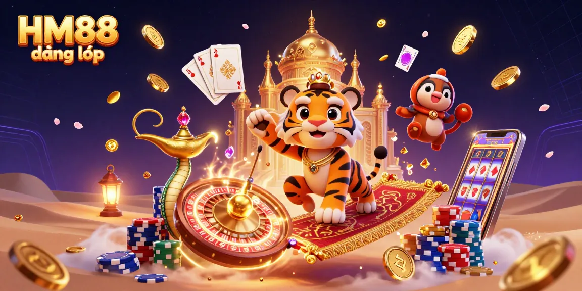 Experience the thrill of HM88 đăng nhập with vibrant 3D casino elements capturing exciting gameplay and rich rewards.