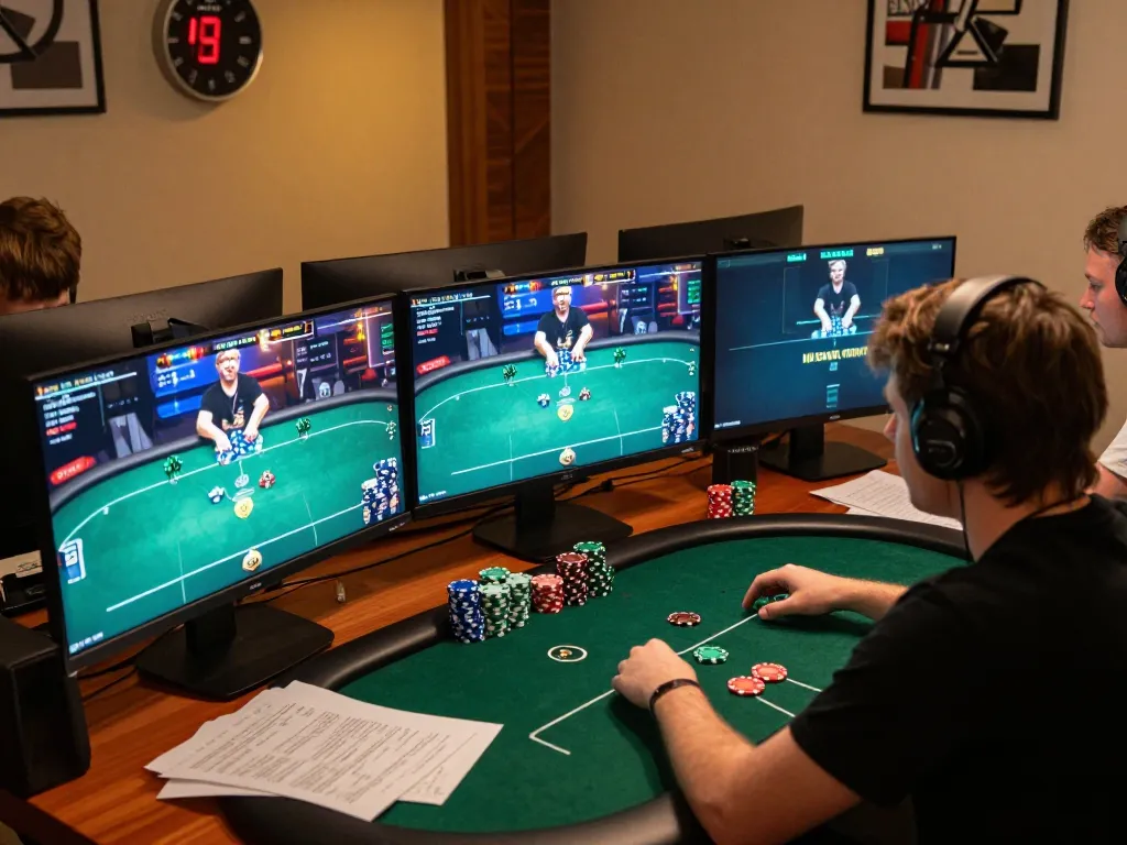 Usbet gamer engaged in online poker action from a vibrant gaming setup.