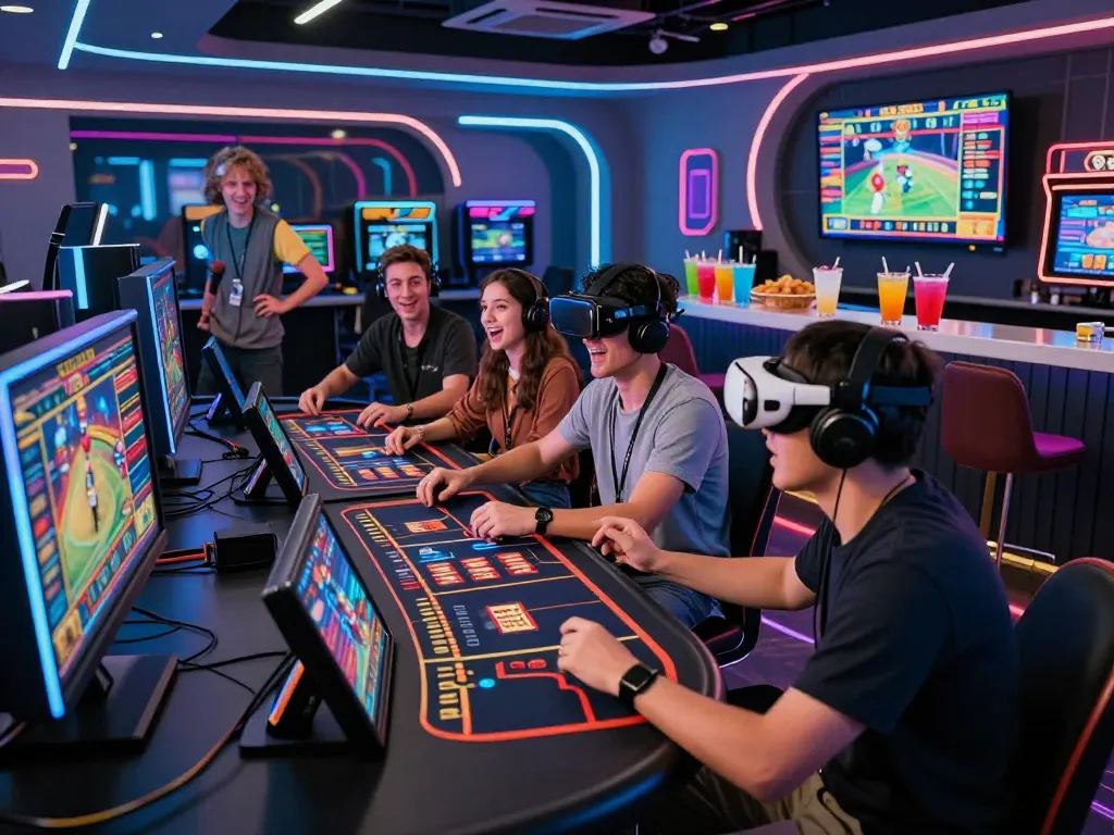 Players enjoying the exciting bk8 online gaming experience in a vibrant, immersive casino atmosphere.