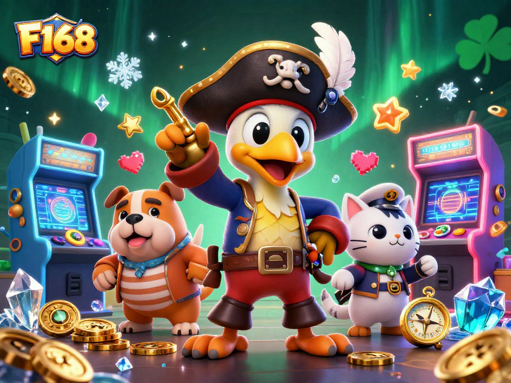 Engage in thrilling gaming with F168's vibrant casino experience, featuring lively characters.