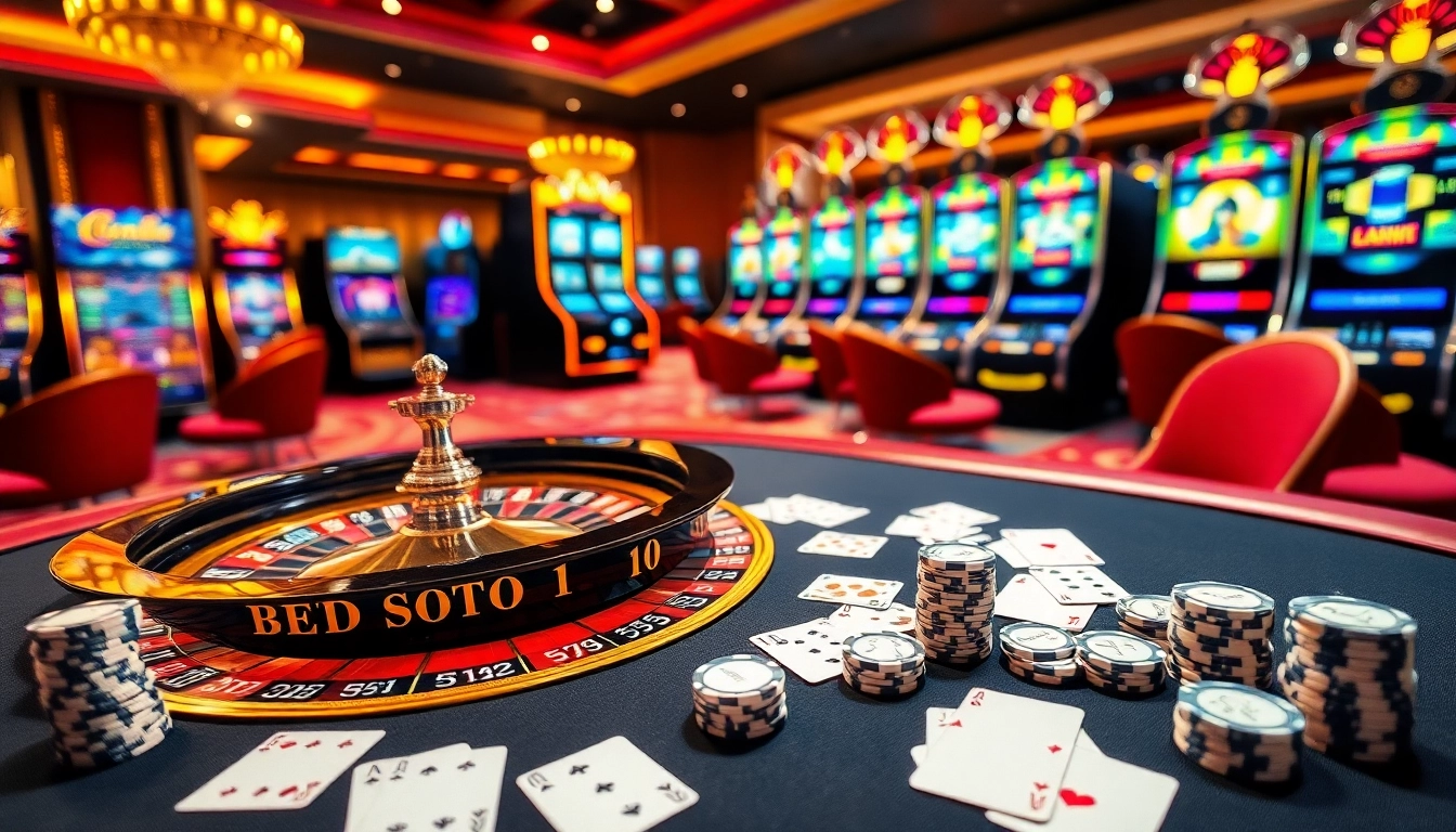 Experience thrilling gaming action at https://89bet.sh/ with vibrant casino tables and exciting roulette wheels.