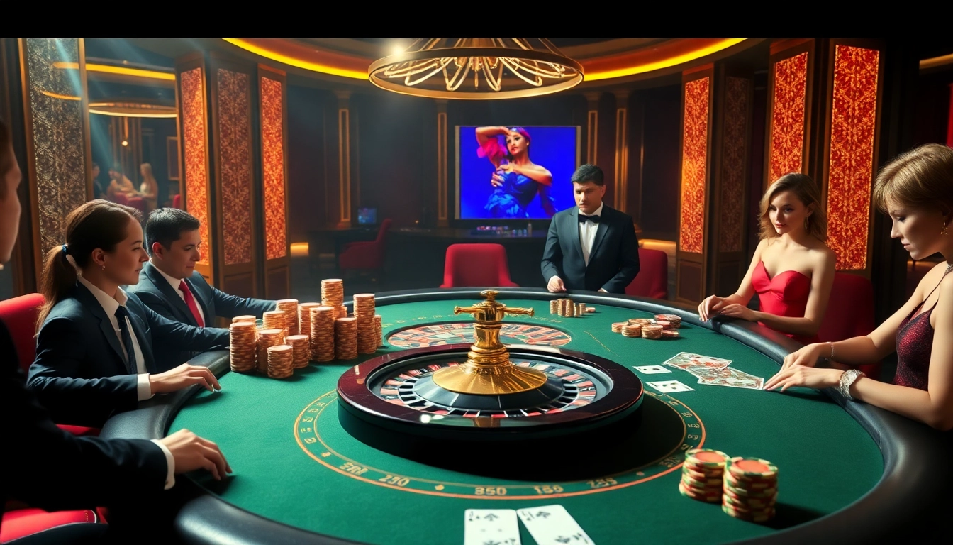 Engage in thrilling gameplay at ABC VIP casino tables with luxurious poker chips and elegant players.