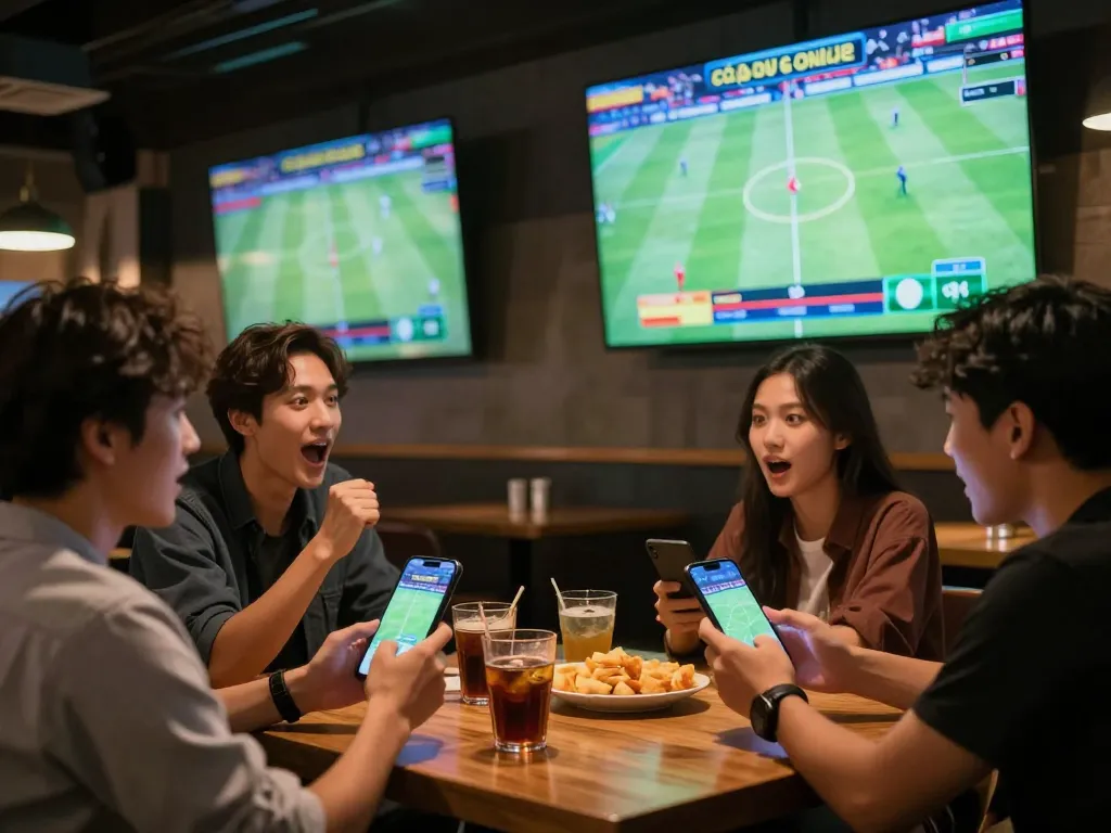 Cá Độ Bóng Đá Online betting excitement captured in a lively sports bar setting