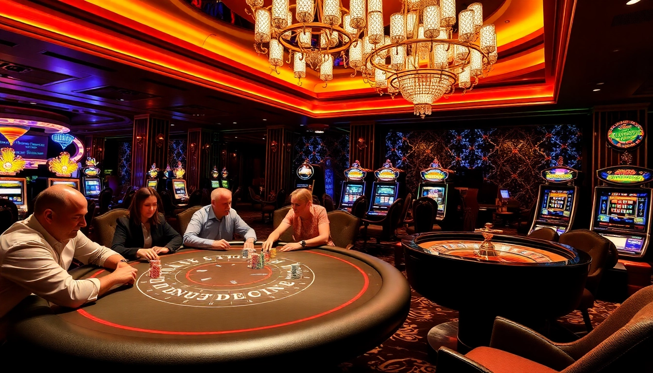 SODO casino scene featuring intense poker action and a vibrant roulette table.
