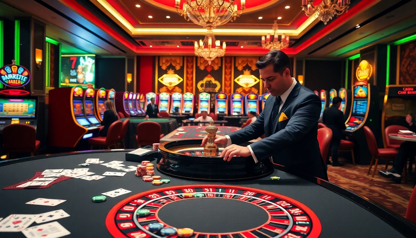 Players enjoying high-stakes games at nhà cái gg88's luxurious casino tables.