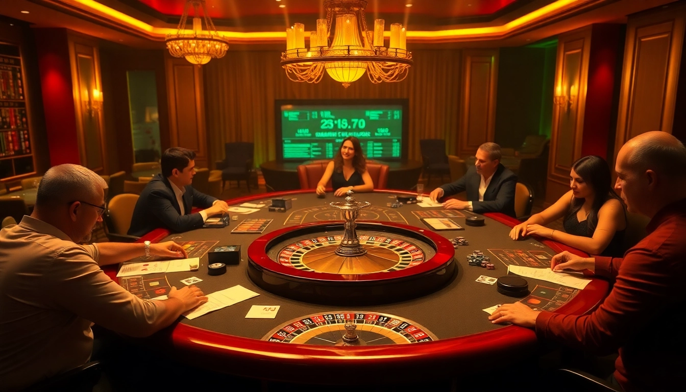 Players enjoying an exciting live dealer experience at a DAGA link casino, with vibrant lights and table games.