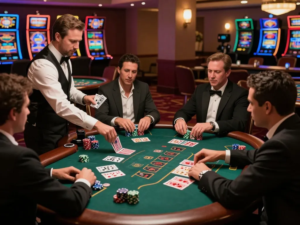 Players at TR88 blackjack table engaging in gameplay with intense focus on cards.