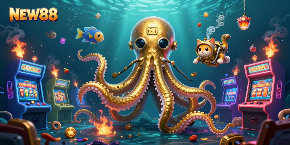 Experience the thrills of NEW88 with a spectacular underwater casino scene filled with games and treasures.