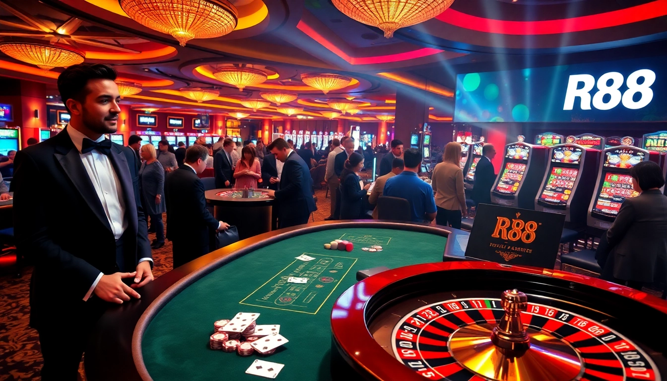 Experience the excitement of rr88 with engaging casino tables and vibrant game elements.
