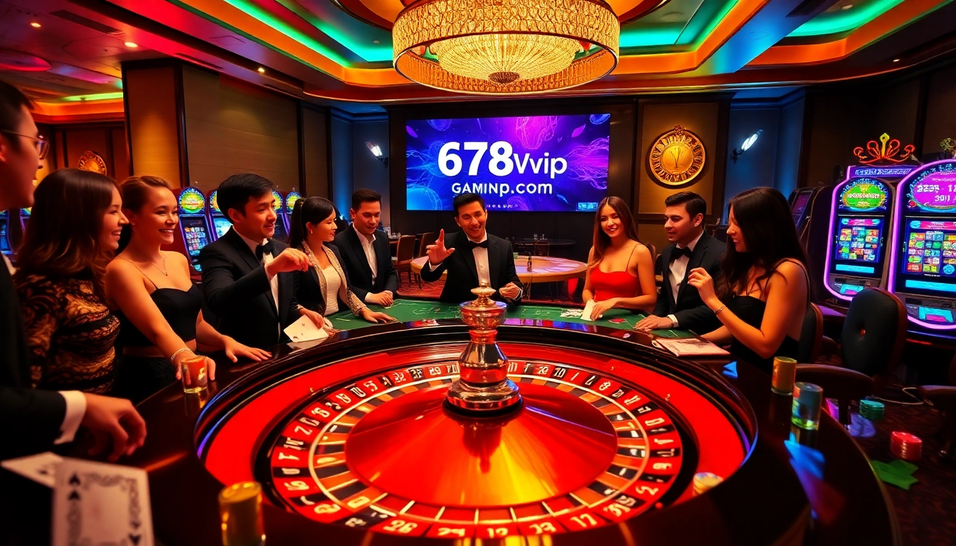 Players enjoy exciting games and big wins at 678vip.com in a vibrant casino environment.