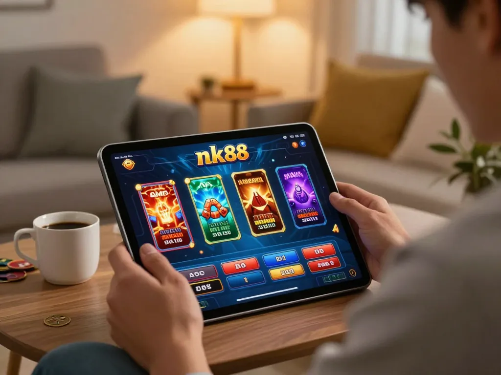Engaging gameplay on link vào nk88 app, showcasing a confident gambler interacting with the online casino.