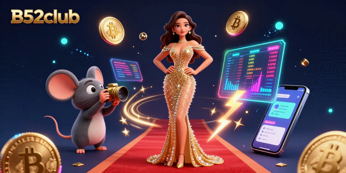 B52club offers a thrilling gaming experience with a vibrant 3D scene capturing excitement and cryptocurrency elements.