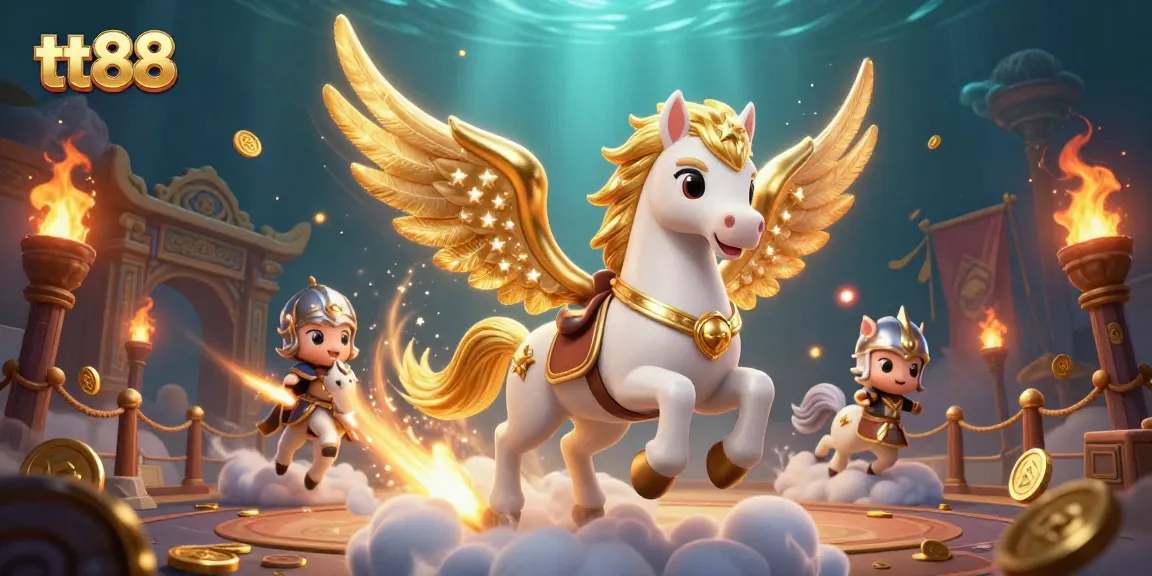 Engage in thrilling gameplay at tt88, featuring a celestial horse and knight in an exhilarating fantasy casino setting.