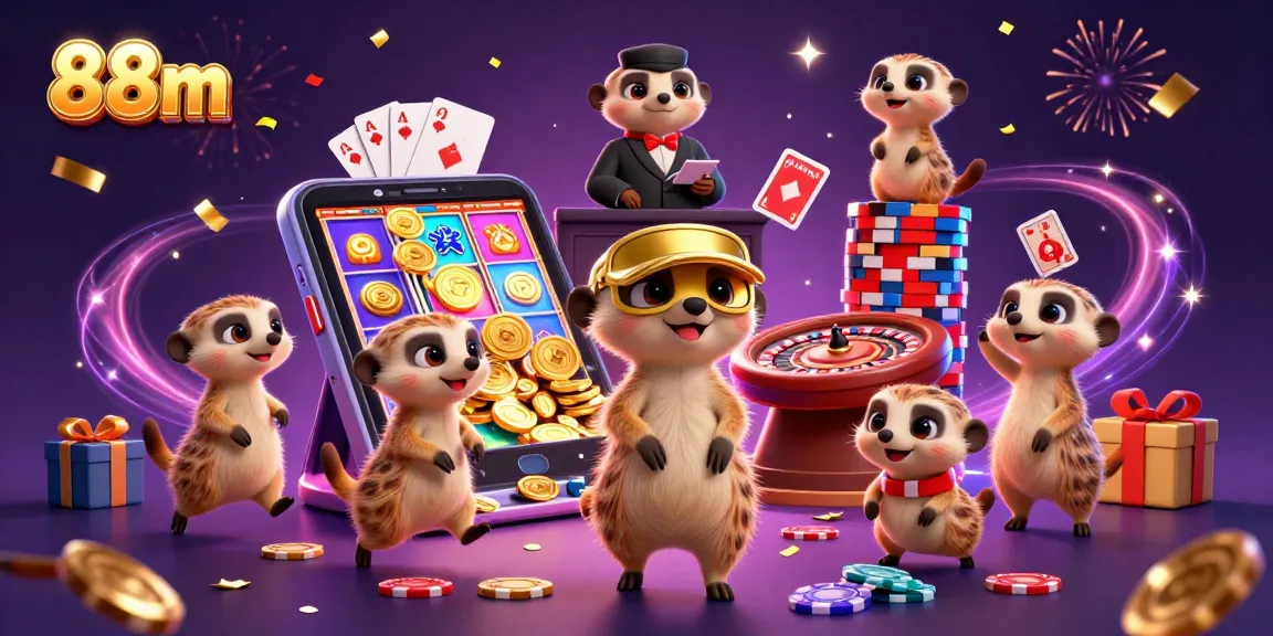 Experience the thrill at 88m's vibrant casino scene with meerkats and exciting gaming elements.