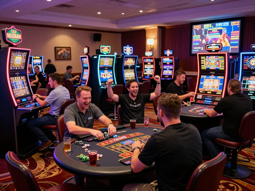 Diverse players enjoying an exciting gaming experience at gem88 casino, showcasing vibrant atmosphere and lively interactions.