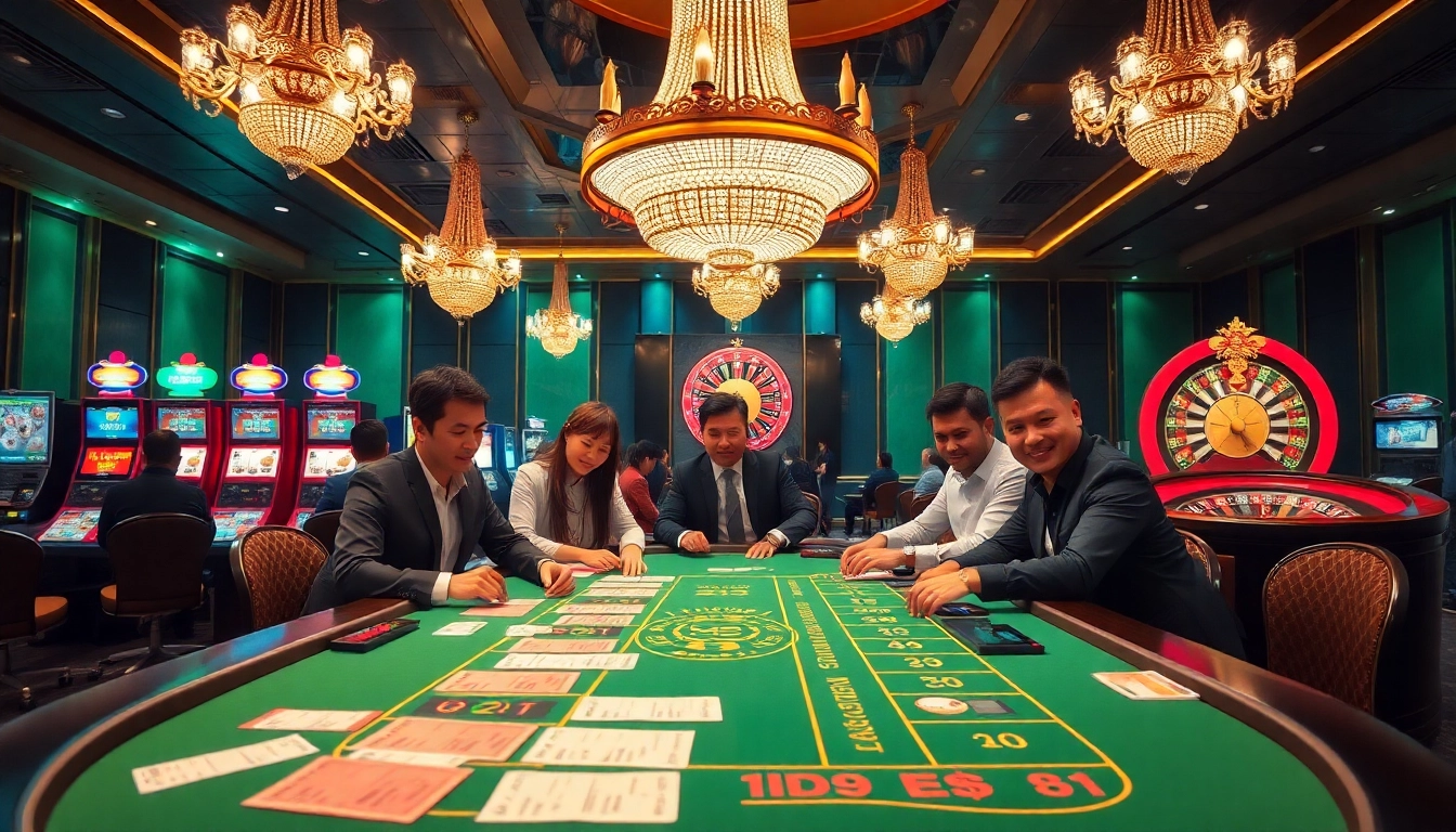 Tài xỉu MD5 players engaging at a luxurious casino table, showcasing an exciting betting atmosphere.