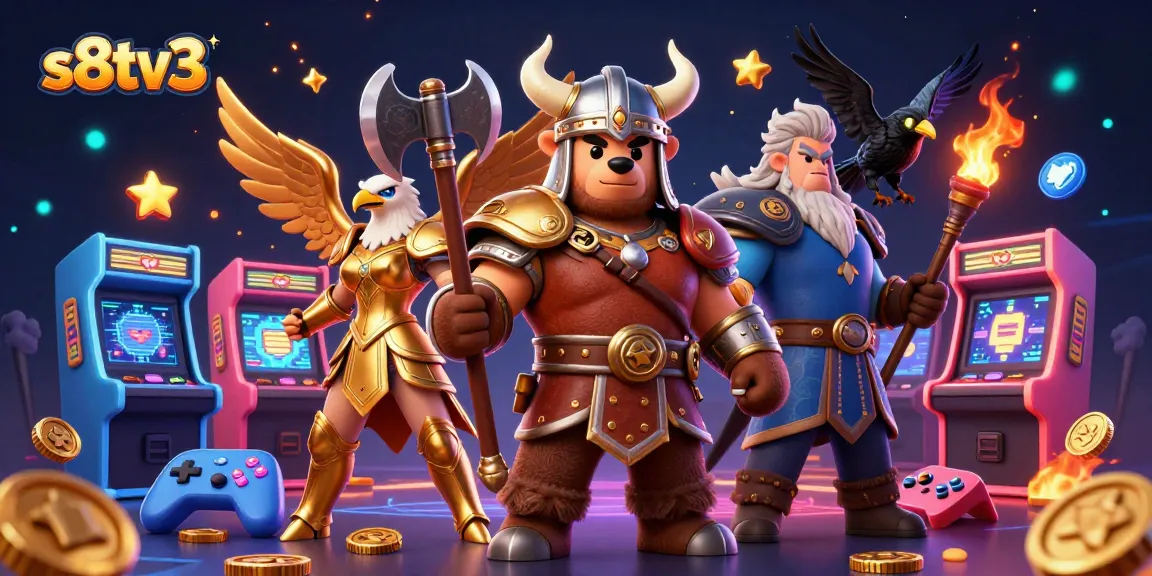 s8tv3 brings excitement with a dynamic 3D Viking bear and Valkyrie eagle amidst gambling joy.