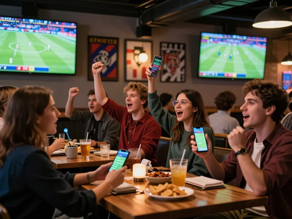 Cá Độ Bóng Đá celebration with fans actively using betting apps while watching football matches.