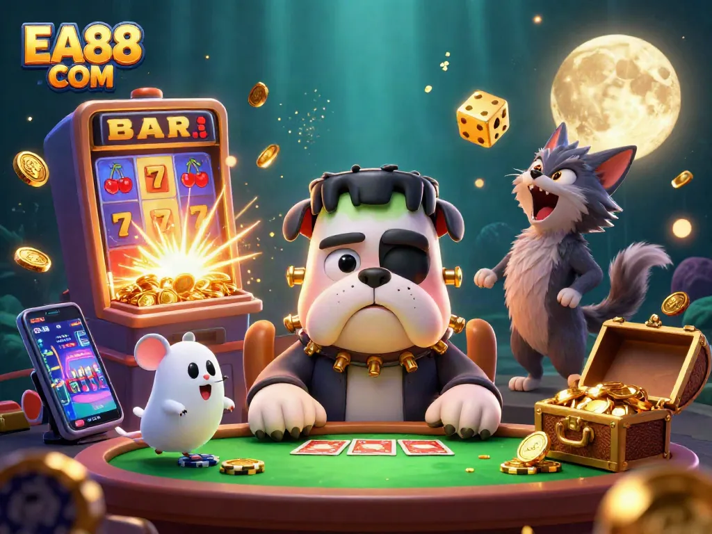 Engage in thrilling gameplay with EA88 COM's vibrant casino scene showcasing diverse game elements.