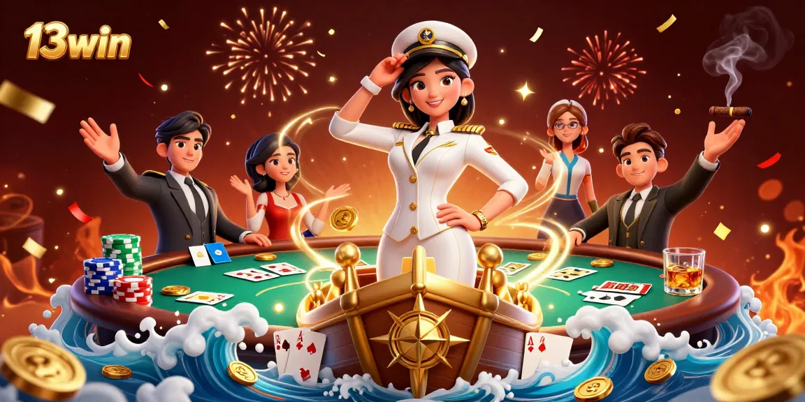 Join the excitement at 13win with a high-stakes poker showdown in a vibrant casino scene.