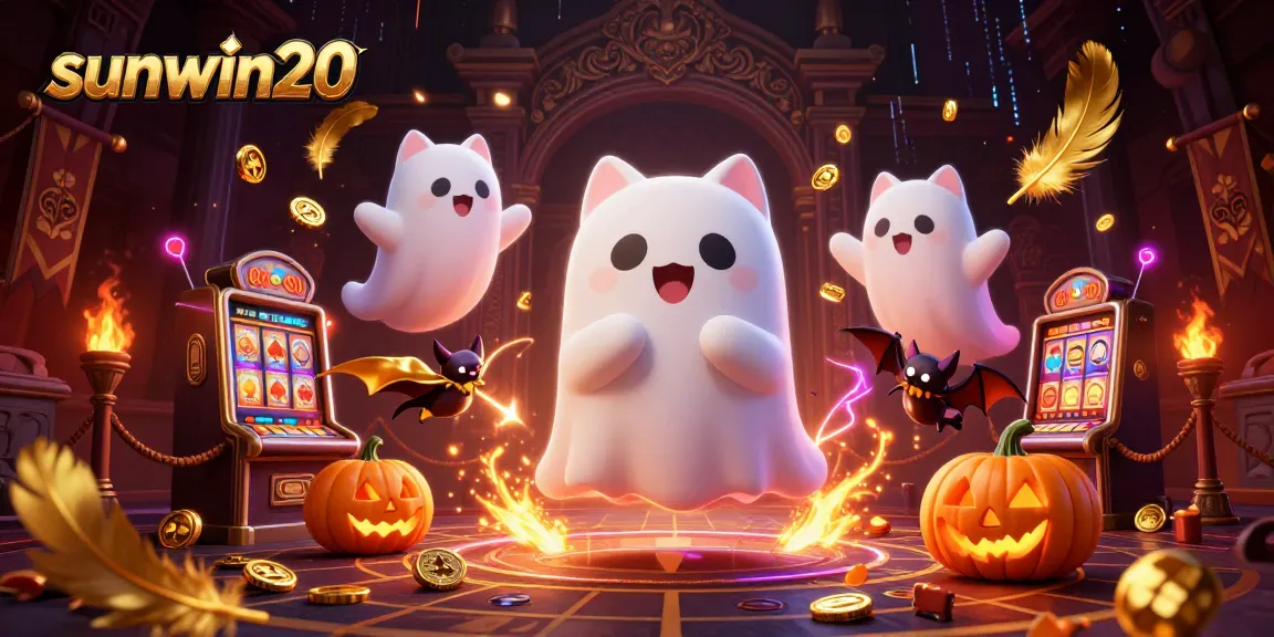 Engaging in gaming excitement at sunwin20 in a vibrant haunted casino scene with ghostly characters.