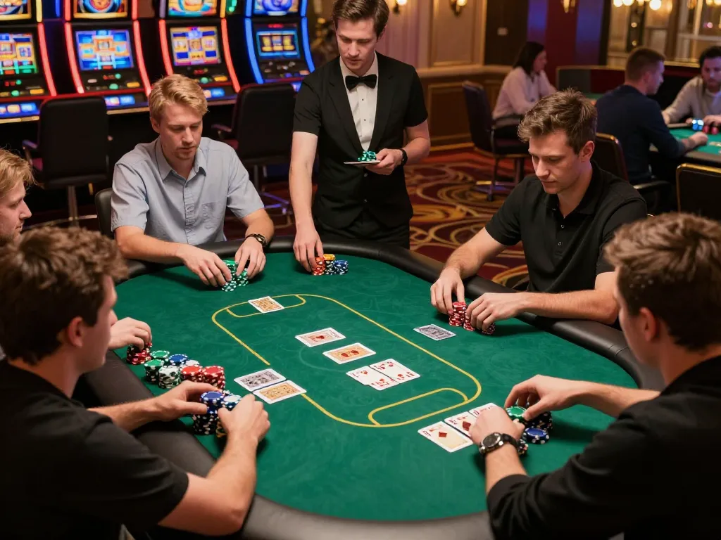 Engaging in a high-stakes poker game at a luxurious casino while placing v788 bet chips on the table.