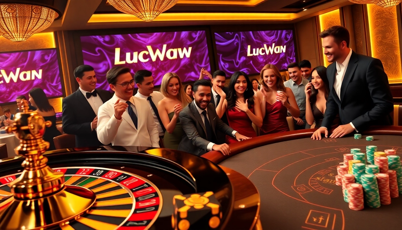 Engaging players at the LuckyWin online casino, capturing excitement in a sophisticated gambling setting.